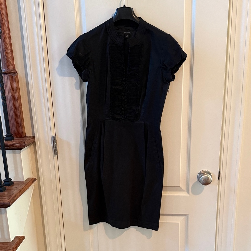 Ann Taylor Black Ruffle-Front Cap Sleeve Mini Dress